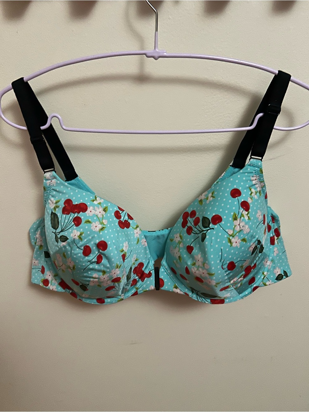 torrid Turquoise Cherry Print Underwire Bra with Black Straps